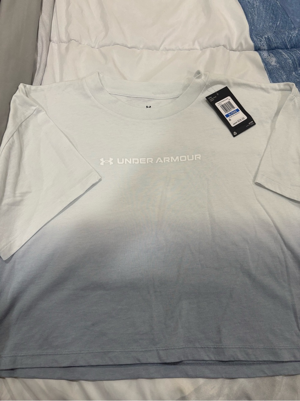 Under Armour White to Light Blue Ombre Logo Tee